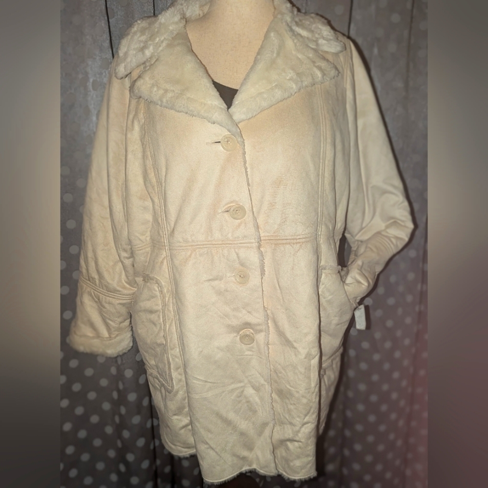 FADED GLORY Faux Suede & Faux Fur Button Down Cozy Coat 2x (18-20)